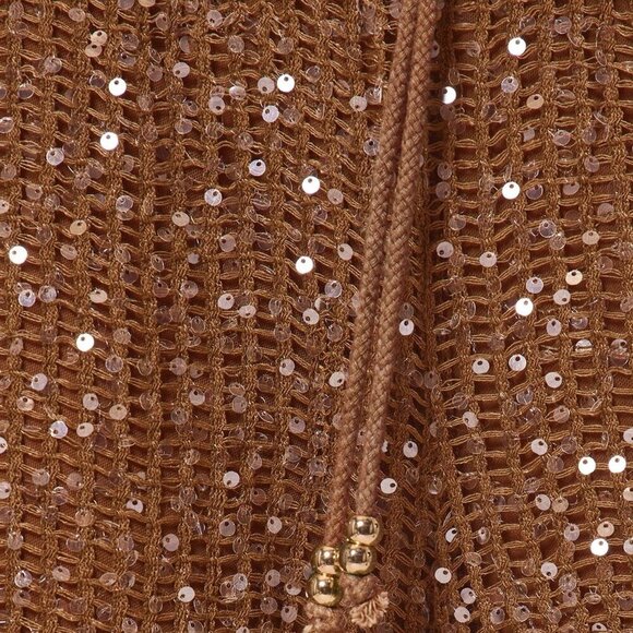 Rust Brown Women's Resort  Drawstring Waist Sequin Relaxed Wide Leg pants - Picture 2 of 8